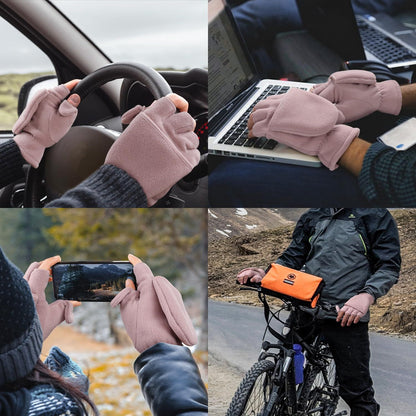 Winter Gloves Fingerless Convertible Mittens Thermal Polar Double layered thickened Insulated Lining Windproof Warm for Men Women（M）