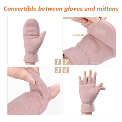 Winter Gloves Fingerless Convertible Mittens Thermal Polar Double layered thickened Insulated Lining Windproof Warm for Men Women（M）