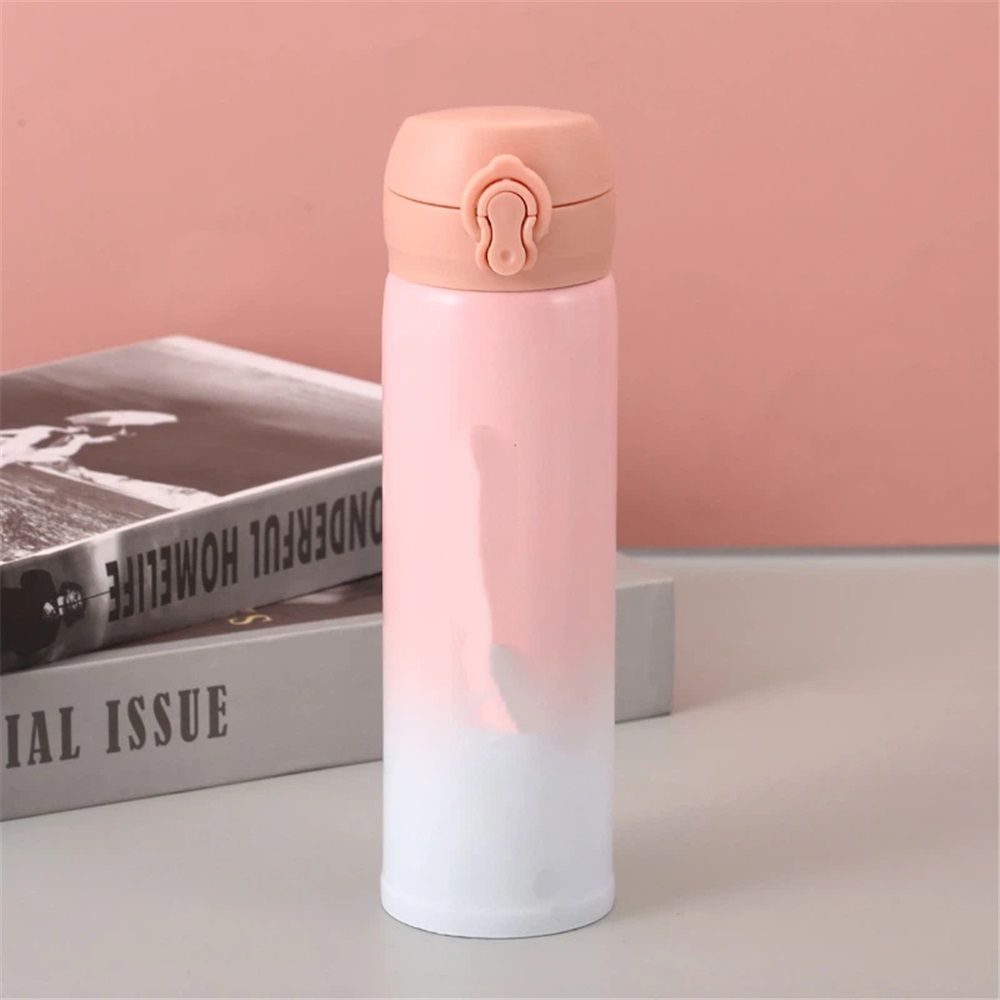 17 oz / 500 ml Insulated Water Bottle, Stainless Steel Thermo Coffee Travel Mug, Thermal Cup with Snap Flip Lid, BPA Free for Hot and Cold Drinking, Pink