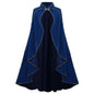 Women's Medieval Cloak Stand Collar Deluxe Velvet Gold Trim Cape for Adult（110cm blue）Renaissance Cloak with Hood Women Medieval Hooded Cape with Arm Holes for Halloween