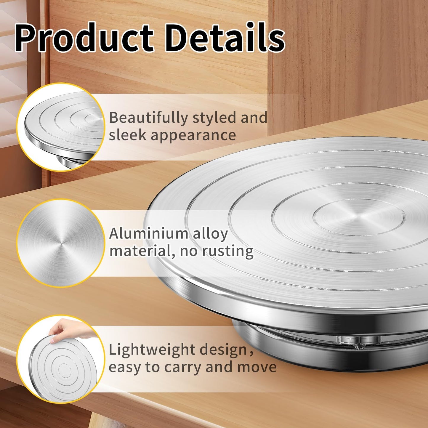 7.8 Inch Banding Wheel,Wheel Turnable Aluminium Alloy Metal Sculpting Wheel Rotate with Ball Bearings for Ceramics Clay Model Making Cake Decor Paint Spraying