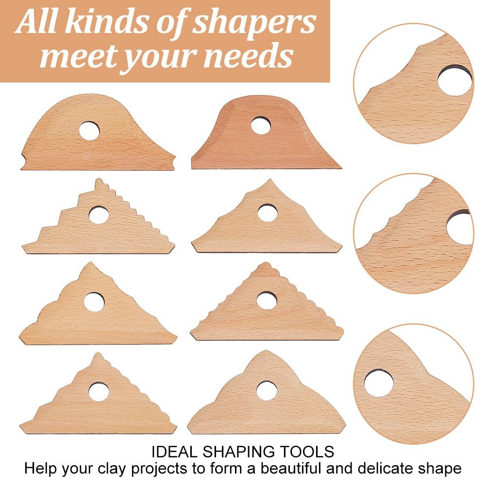 Triangle Pottery Ribs & Trimming Tools | Shaper Tools | 6 Clay Texture Ribs | Solid Beech Wood | 8-Pack