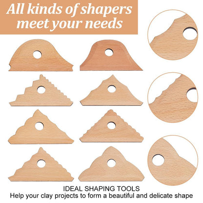 Triangle Pottery Ribs & Trimming Tools | Shaper Tools | 6 Clay Texture Ribs | Solid Beech Wood | 8-Pack