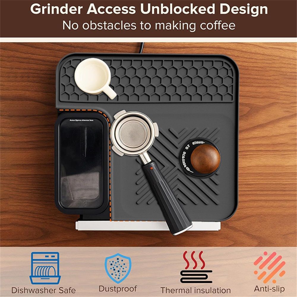 Top Mat Cafe Espresso Machine – Protect Top Surface Food Grade Silicone Tamping Mat for Cafe Accessories – Waterproof Non-Slip Espresso Tamper Mat Black