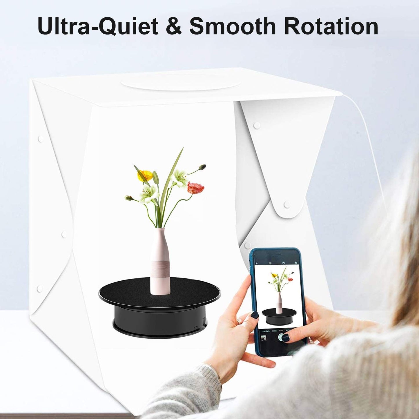 Motorized Rotating Display Stand, 360 Degree Electric Rotating Turntable with Velvet Top, Load Automatic Mute Lazy for Photography Products Jewelry 3D Model, Black Stand