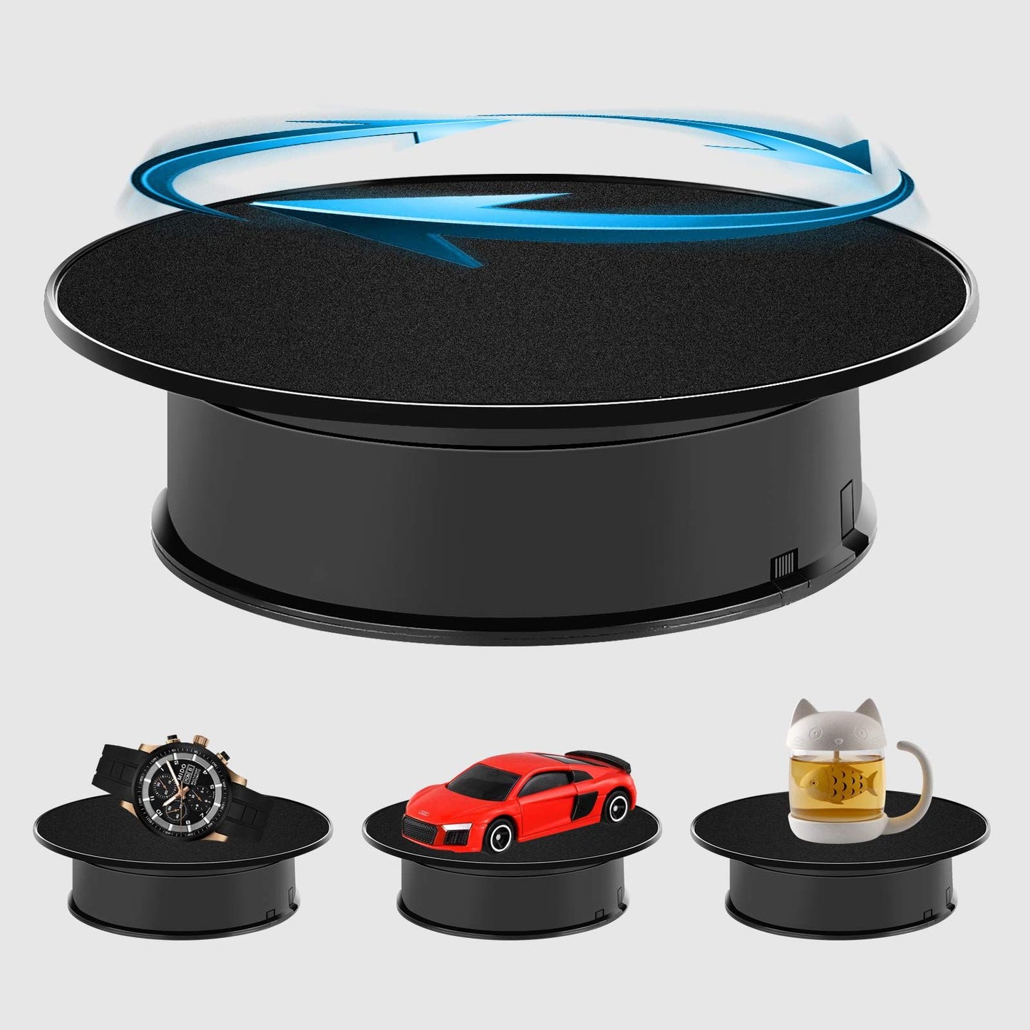 Motorized Rotating Display Stand, 360 Degree Electric Rotating Turntable with Velvet Top, Load Automatic Mute Lazy for Photography Products Jewelry 3D Model, Black Stand