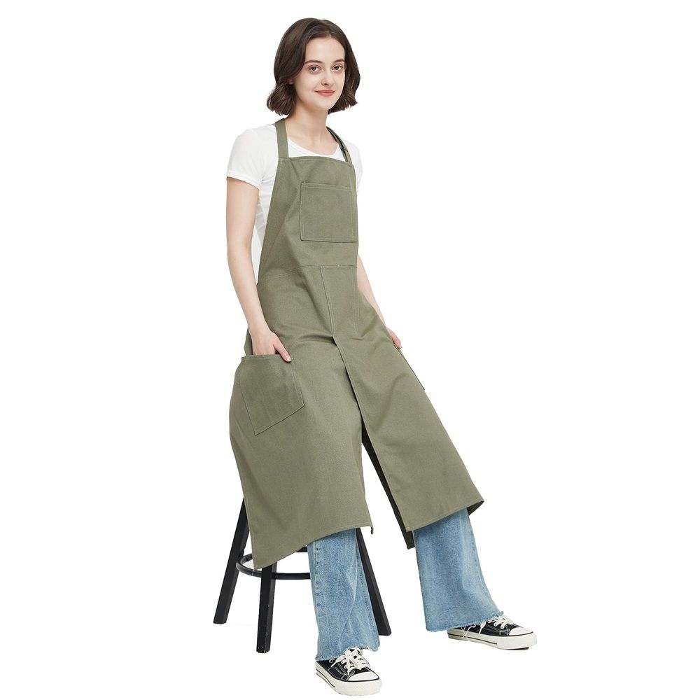 Pottery Apron Split Leg Long Artist Painting Aprons with 3 Pockets for Ceramics Clay Women Men（green）