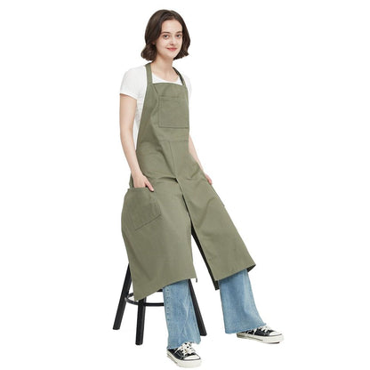 Pottery Apron Split Leg Long Artist Painting Aprons with 3 Pockets for Ceramics Clay Women Men（green）