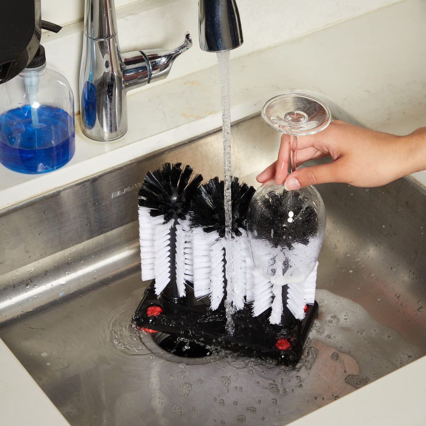 Glass Washer Brush Cleaner - 3 Brushes per Base Bristle Brush for Beer Cup, Long Leg Cup, Red Wine Glass & More Bar Kitchen Sink Home Tools