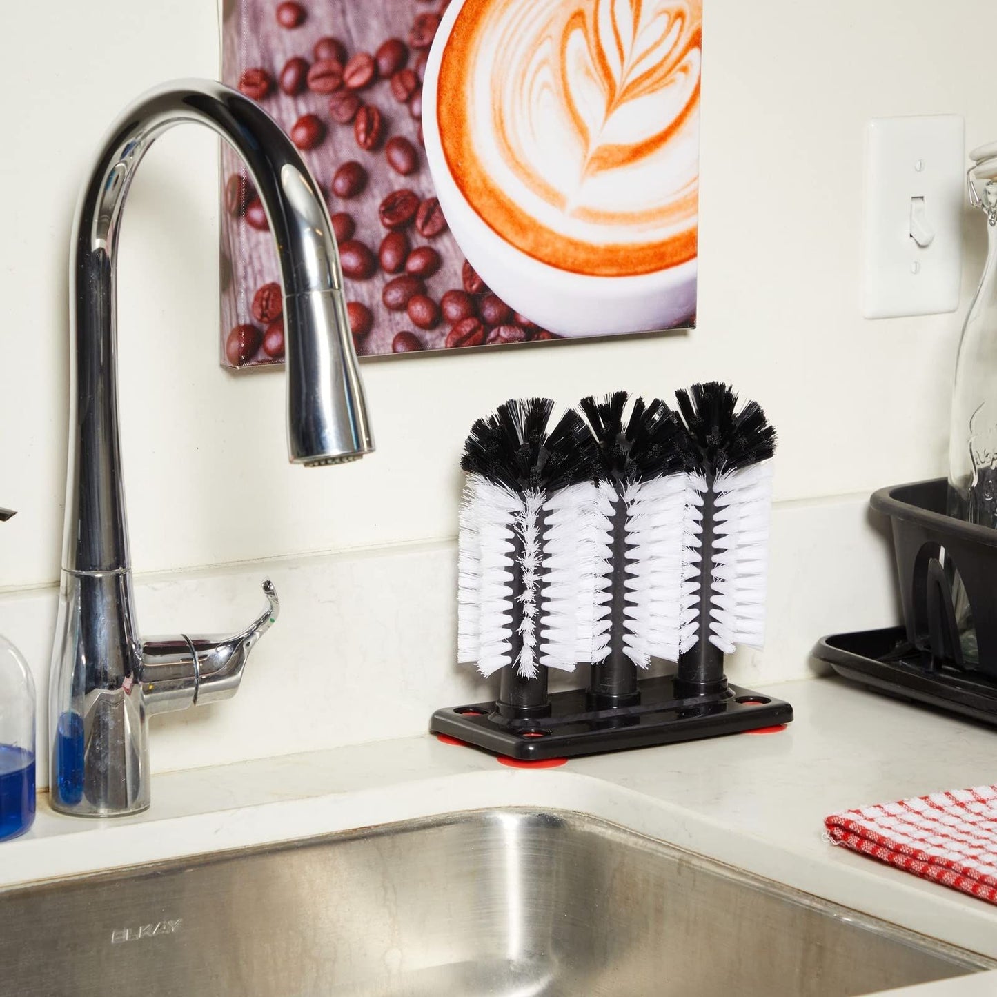 Glass Washer Brush Cleaner - 3 Brushes per Base Bristle Brush for Beer Cup, Long Leg Cup, Red Wine Glass & More Bar Kitchen Sink Home Tools