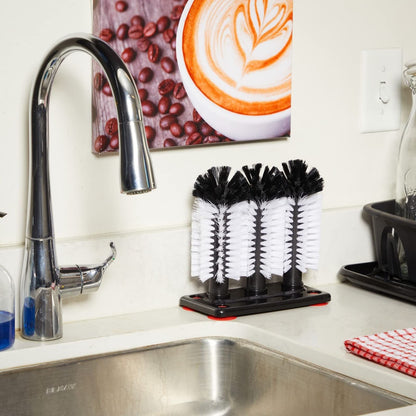 Glass Washer Brush Cleaner - 3 Brushes per Base Bristle Brush for Beer Cup, Long Leg Cup, Red Wine Glass & More Bar Kitchen Sink Home Tools