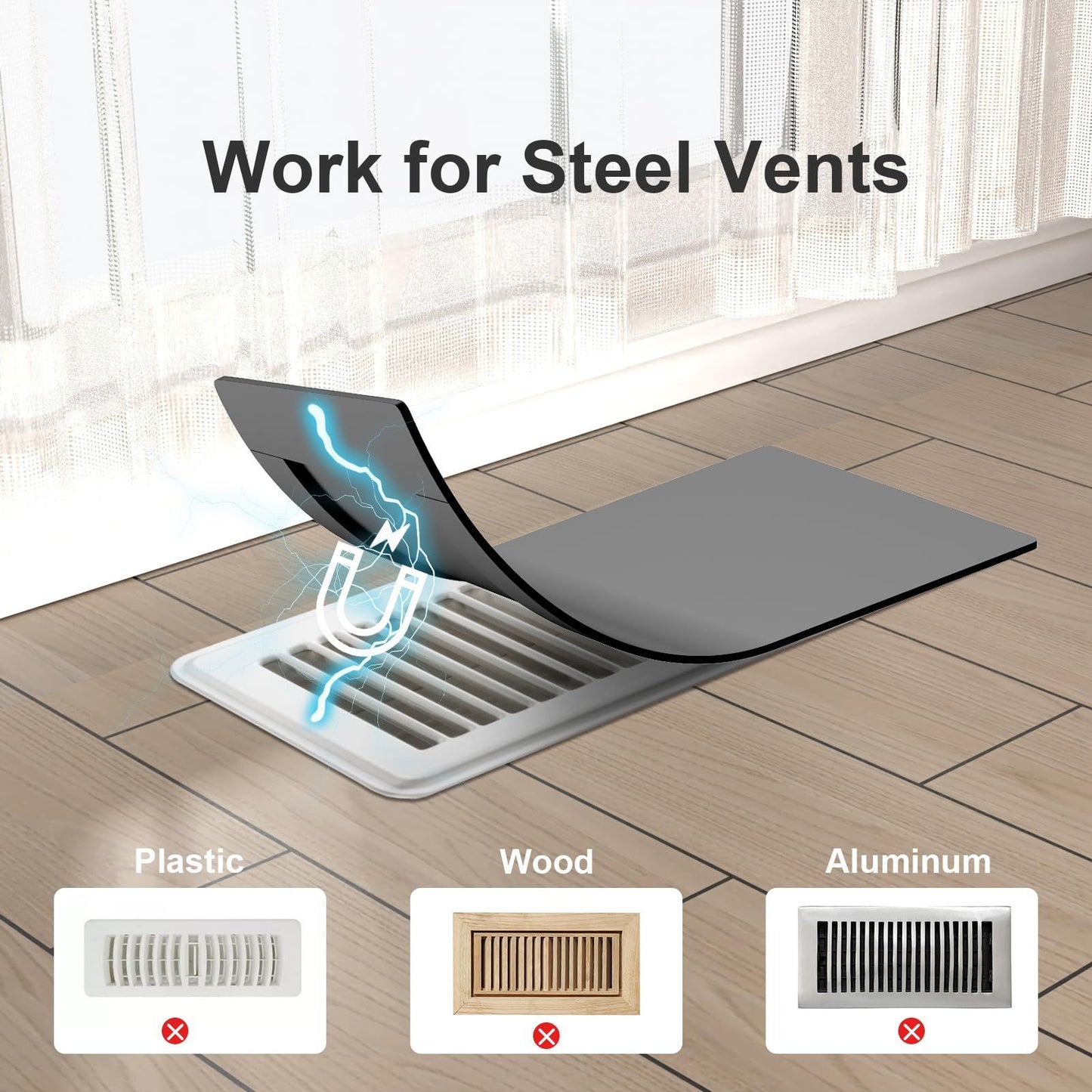 Magnetic Vent Covers (4-Pack) for Complete Sealing of Residential Standard Floor Vent Covers 5.5" X 12" for Floor Wall and Ceiling Vent Covers Black