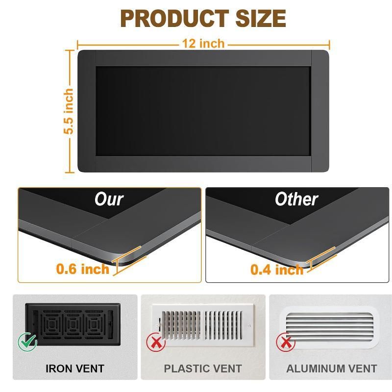 Magnetic Vent Covers (4-Pack) for Complete Sealing of Residential Standard Floor Vent Covers 5.5" X 12" for Floor Wall and Ceiling Vent Covers Black