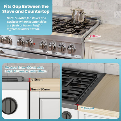 2PCS Kitchen Stove Counter Gap Covers, Stainless Steel Stove Gap Guard, Cooktop Trim Kit, Stove Gap Guards, Oven Gap Filler, Heat Resistant & Effectively Protect Stove Gap Filler