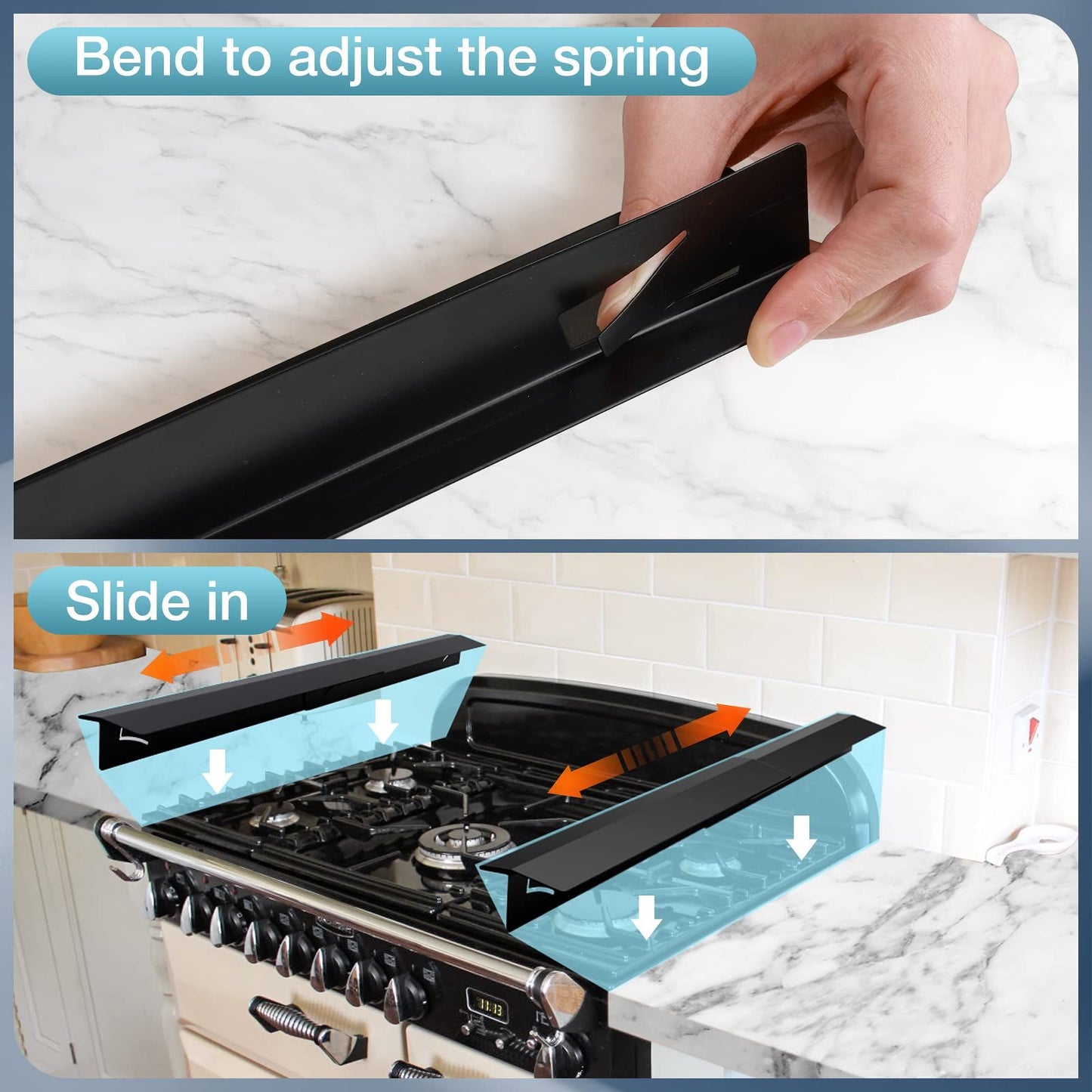 2PCS Kitchen Stove Counter Gap Covers, Stainless Steel Stove Gap Guard, Cooktop Trim Kit, Stove Gap Guards, Oven Gap Filler, Heat Resistant & Effectively Protect Stove Gap Filler