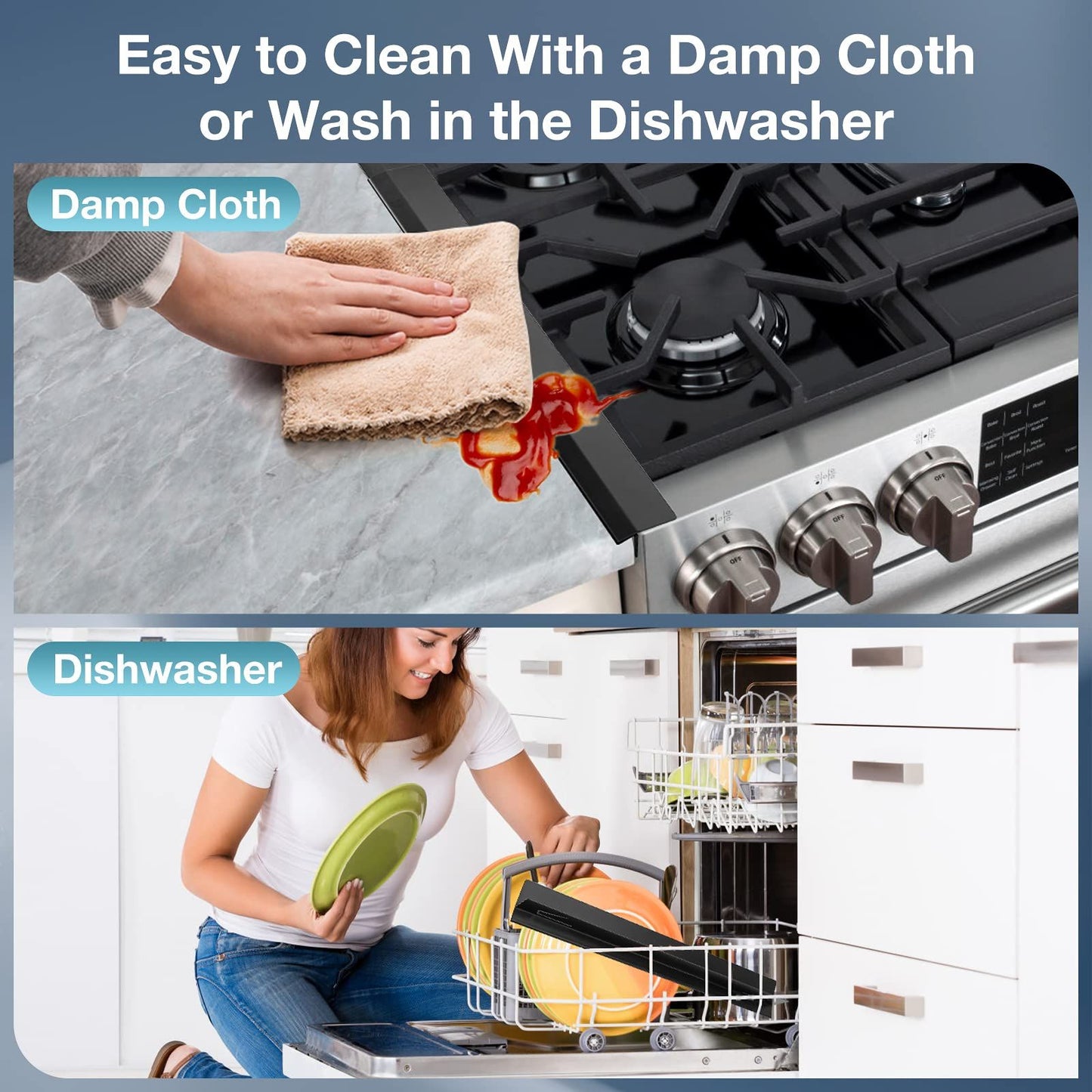 2PCS Kitchen Stove Counter Gap Covers, Stainless Steel Stove Gap Guard, Cooktop Trim Kit, Stove Gap Guards, Oven Gap Filler, Heat Resistant & Effectively Protect Stove Gap Filler