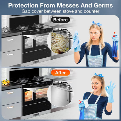 2PCS Kitchen Stove Counter Gap Covers, Stainless Steel Stove Gap Guard, Cooktop Trim Kit, Stove Gap Guards, Oven Gap Filler, Heat Resistant & Effectively Protect Stove Gap Filler