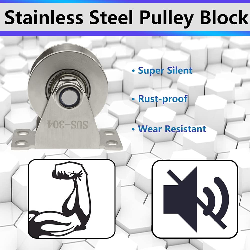 Groove Wheel Pulley Stainless Steel Pulley Block Super Silent Single Pulley Block for DIY Gym Equipment,Sliding Gate Detachable Duplex Bearing with Mounting Screws  (2 Pack)