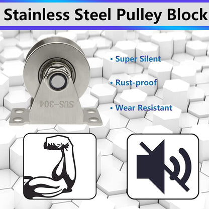 Groove Wheel Pulley Stainless Steel Pulley Block Super Silent Single Pulley Block for DIY Gym Equipment,Sliding Gate Detachable Duplex Bearing with Mounting Screws  (2 Pack)