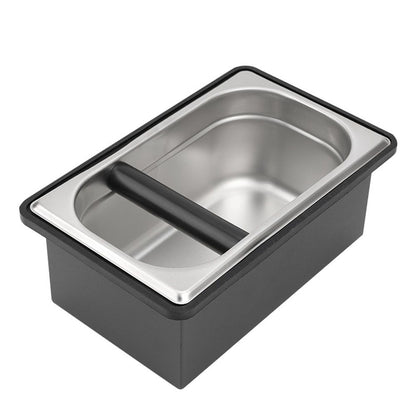 Espresso Knock Box,Stainless Steel Coffee Pucks Container, with Steel Holder and Noise Reduction Rubber Ring