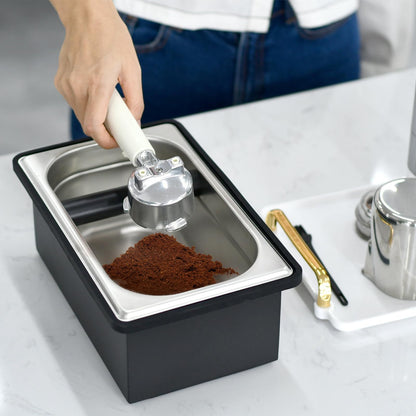 Espresso Knock Box,Stainless Steel Coffee Pucks Container, with Steel Holder and Noise Reduction Rubber Ring