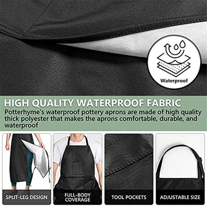 Reusable Full Coverage Waterproof Pottery Apron Split Leg -Lined Polyester Apron For Men & Women - For Ceramic Wheel Throwing, Woodturning, Painting, and Clay or Tattoo Artists