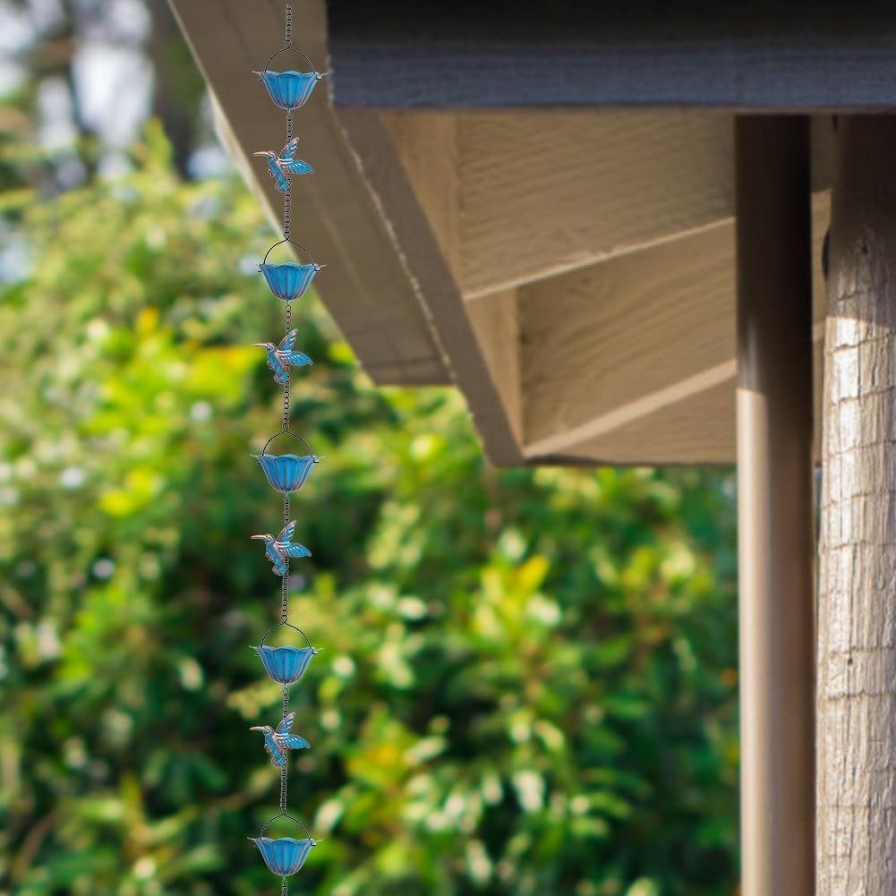 2.4M Rain Chain, Hummingbird Rain Chains for Outside, Copper Rain Chain Bell Decorative Rain Catcher Chain Replacement Downspout for Gutters
