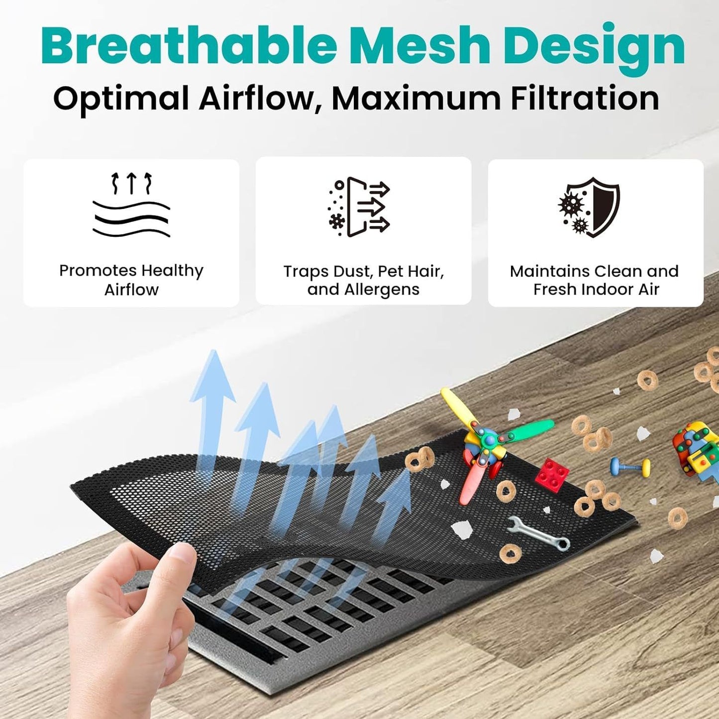 8pcs 12*5.5in Floor Vent Covers Rectangle Air Vent Screen Cover Magnetic PVC Vent Mesh Floor Register Cover Plastic Vent Screen for Wall Ceiling Floor Catch Debris Hair Insect
