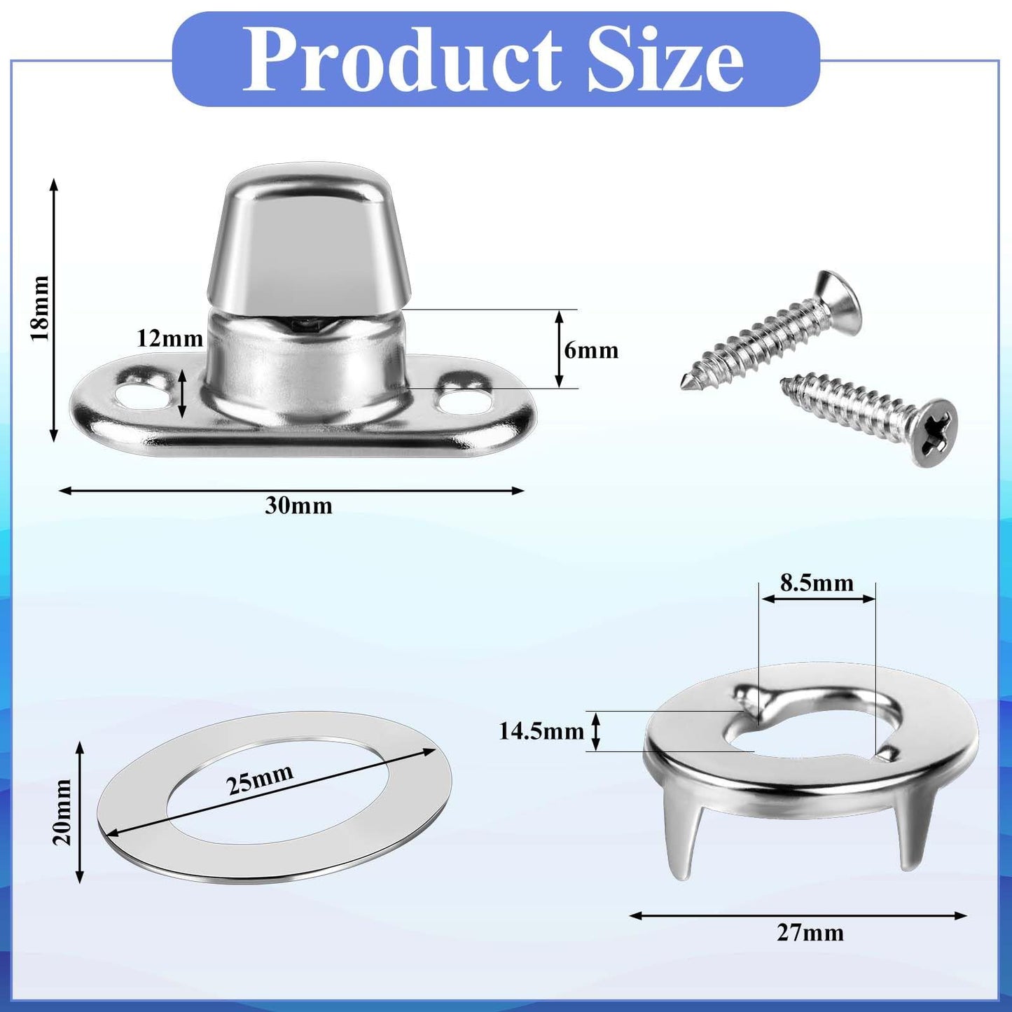 30 Piece Set Grade Twist Lock Fasteners Turn Button Eyelet and Stud, Mounting Screws for Canvas Marine Fastener Turn Buttons