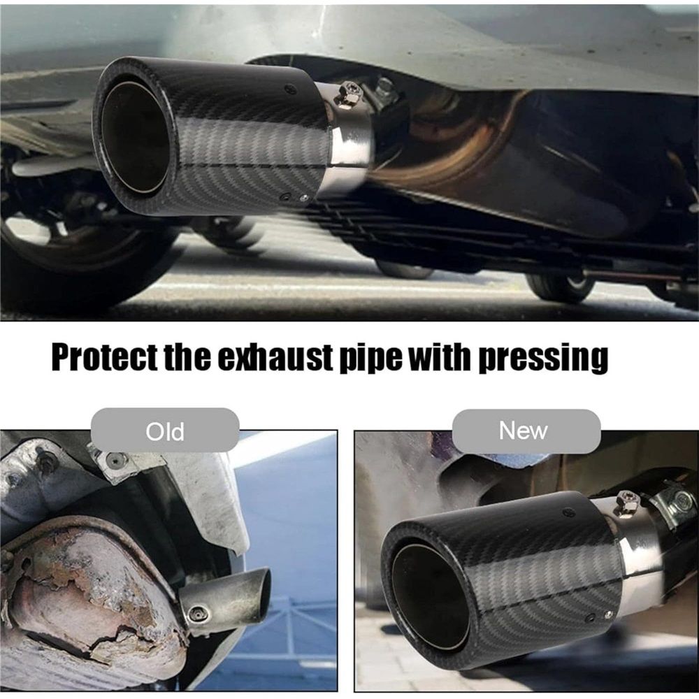 LED Exhaust Tip Tailpipe Tip Straight Carbon Fiber Style Bolt Clamp On for Cars LED Light Car Exhaust Muffler Tip Modification Luminous Tube (Blue-Straight Style)
