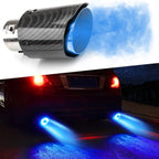 LED Exhaust Tip Tailpipe Tip Straight Carbon Fiber Style Bolt Clamp On for Cars LED Light Car Exhaust Muffler Tip Modification Luminous Tube (Blue-Straight Style)