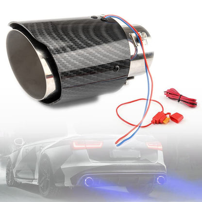 LED Exhaust Tip Tailpipe Tip Straight Carbon Fiber Style Bolt Clamp On for Cars LED Light Car Exhaust Muffler Tip Modification Luminous Tube (Blue-Straight Style)