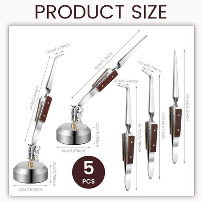 5 Pcs Soldering Tweezers Set 3 Pcs Cross Lock Solder Tweezer 2 Pcs Jewelry Third Hand Tools with Base 360° Rotation for Jewelry Making, Welding, Repairing