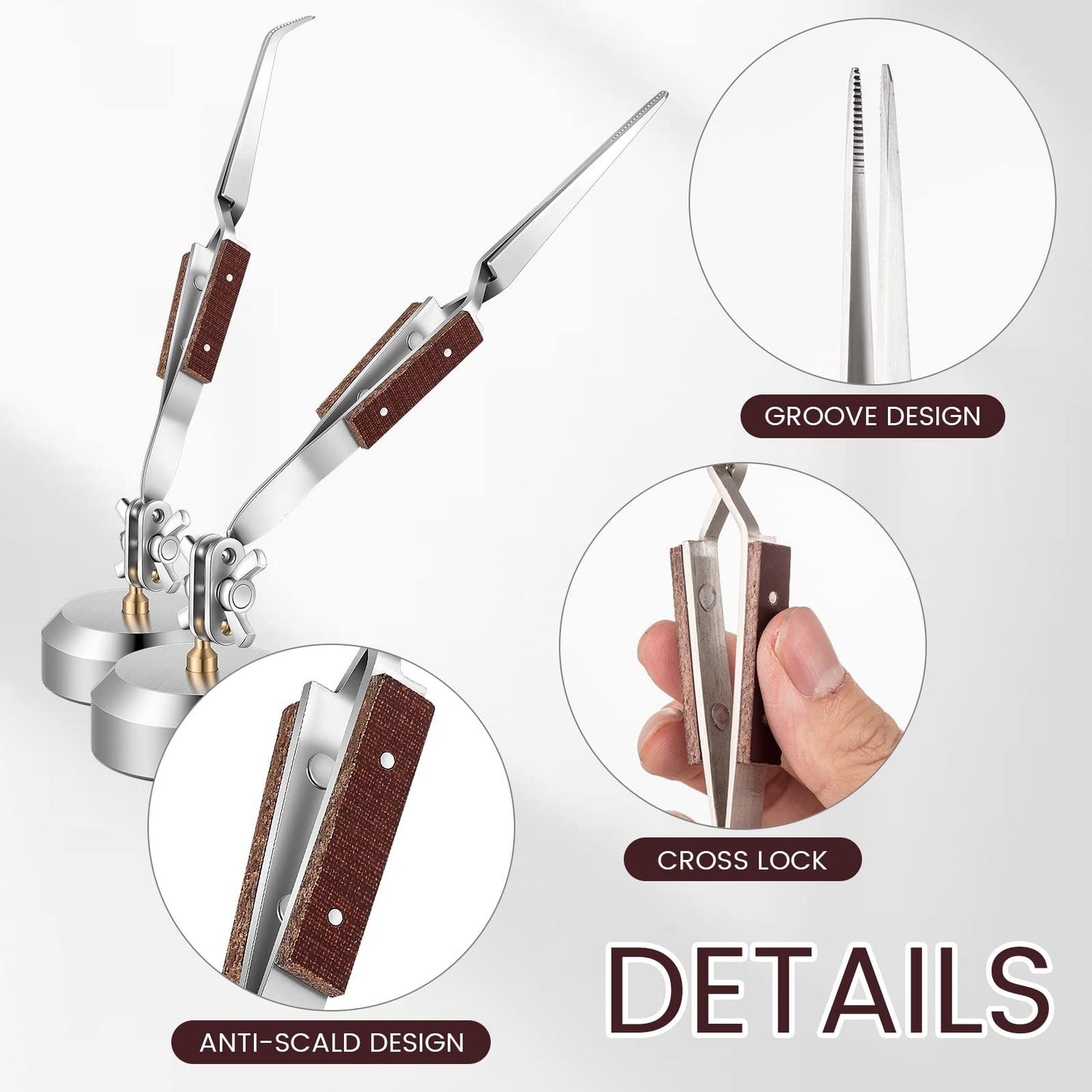 5 Pcs Soldering Tweezers Set 3 Pcs Cross Lock Solder Tweezer 2 Pcs Jewelry Third Hand Tools with Base 360° Rotation for Jewelry Making, Welding, Repairing