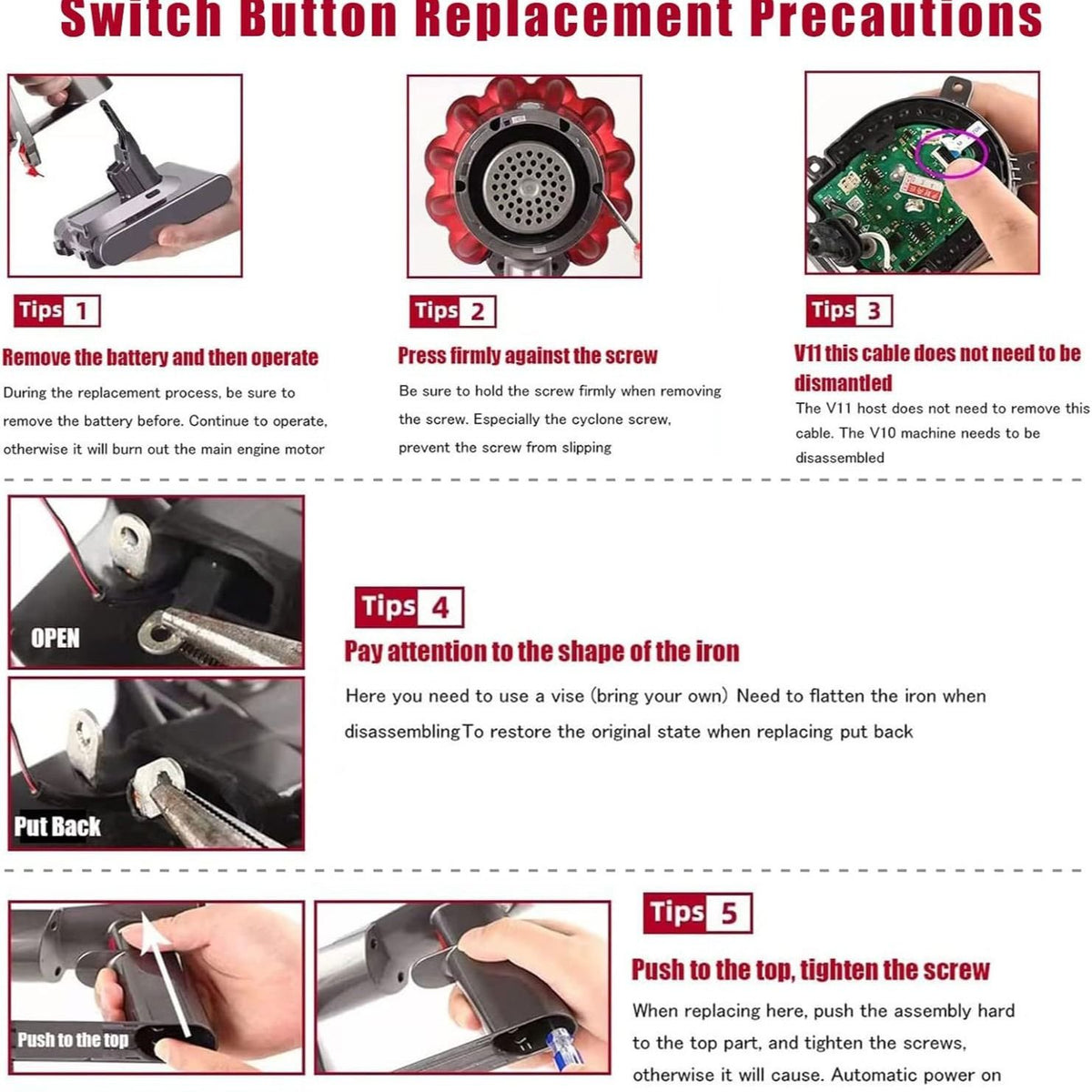 2PCS Upgraded Red Trigger Switch Button Compatible Cleaner Power Switch Button Replacement Parts with Repair Tools