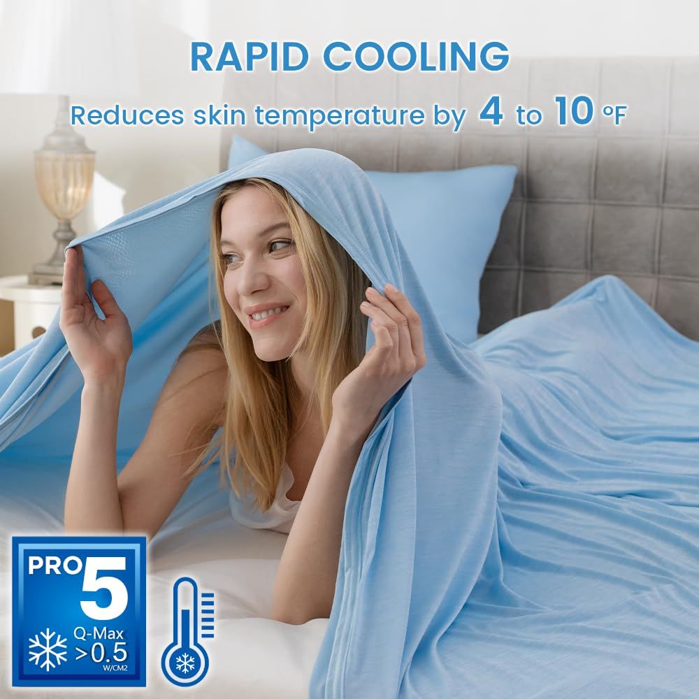 Cooling Blanket for Hot Sleepers Twin Size, Cold Blanket for Couch Bed Sofa, Lightweight Breathable Cooling Sheet for All Seasons, Absorbs Heat to Keep Cool - Light Blue, 60" x 80"