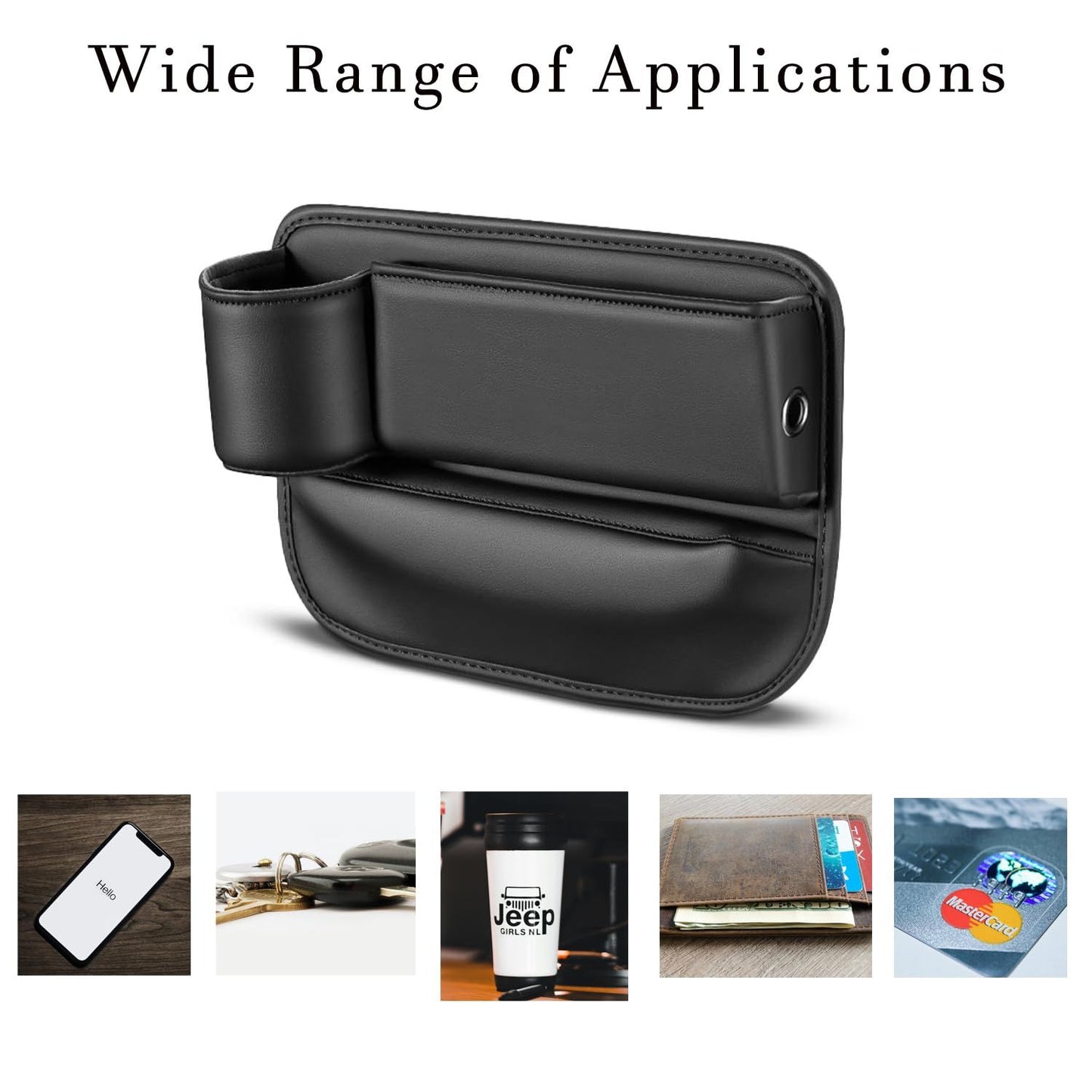 Car Leather Cup Holder Gap Bag, Car Storage Box with Cup Holder,Seat Storage Box Gap Filler Organizer for Glasses Phone Keys and Cards (Black, Driver's Seat)