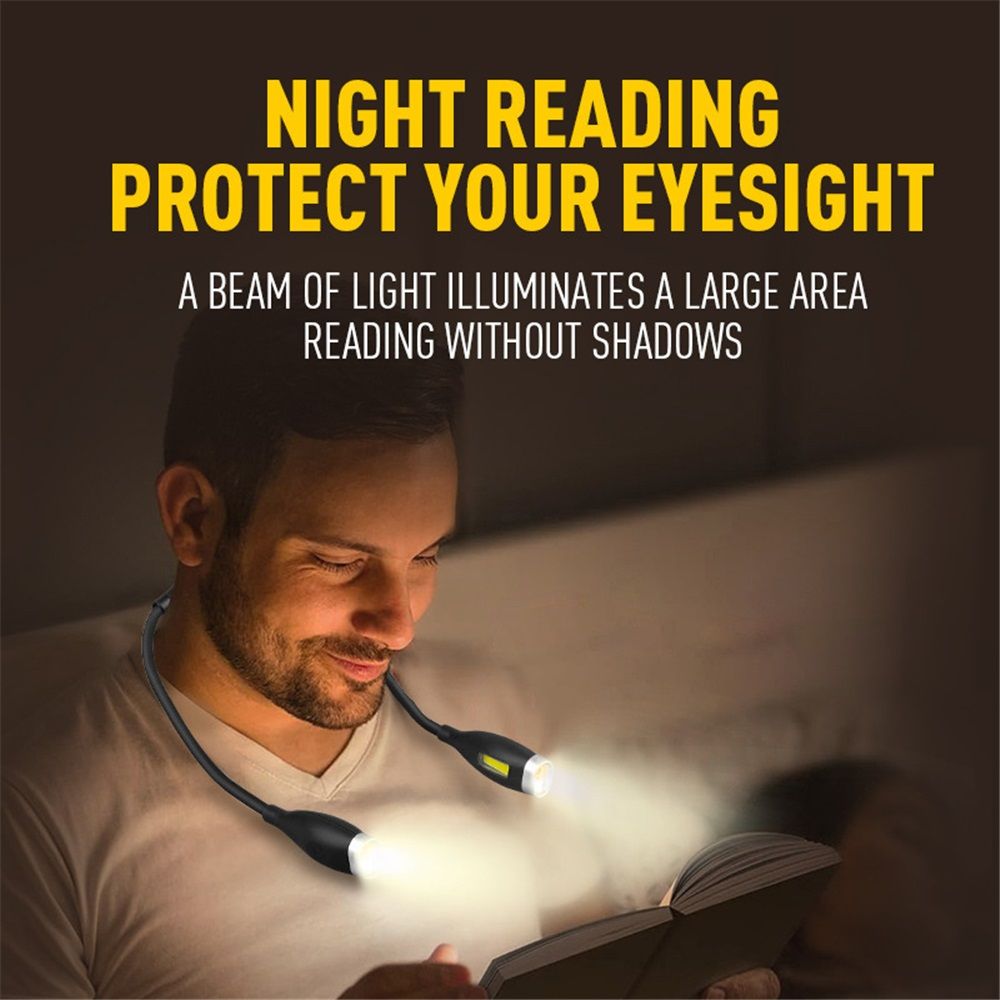 Rechargeable LED Neck Reading Light, Book Lights for Reading in Bed,3 Colors,Flexible Soft Silicone Arms Comfortable Wear, Long Lasting. Great for Readers, Craft & Knitting,Black