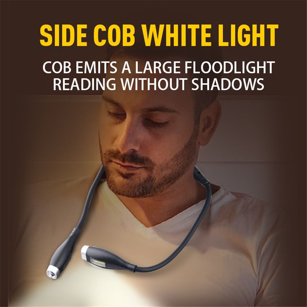 Rechargeable LED Neck Reading Light, Book Lights for Reading in Bed,3 Colors,Flexible Soft Silicone Arms Comfortable Wear, Long Lasting. Great for Readers, Craft & Knitting,Black