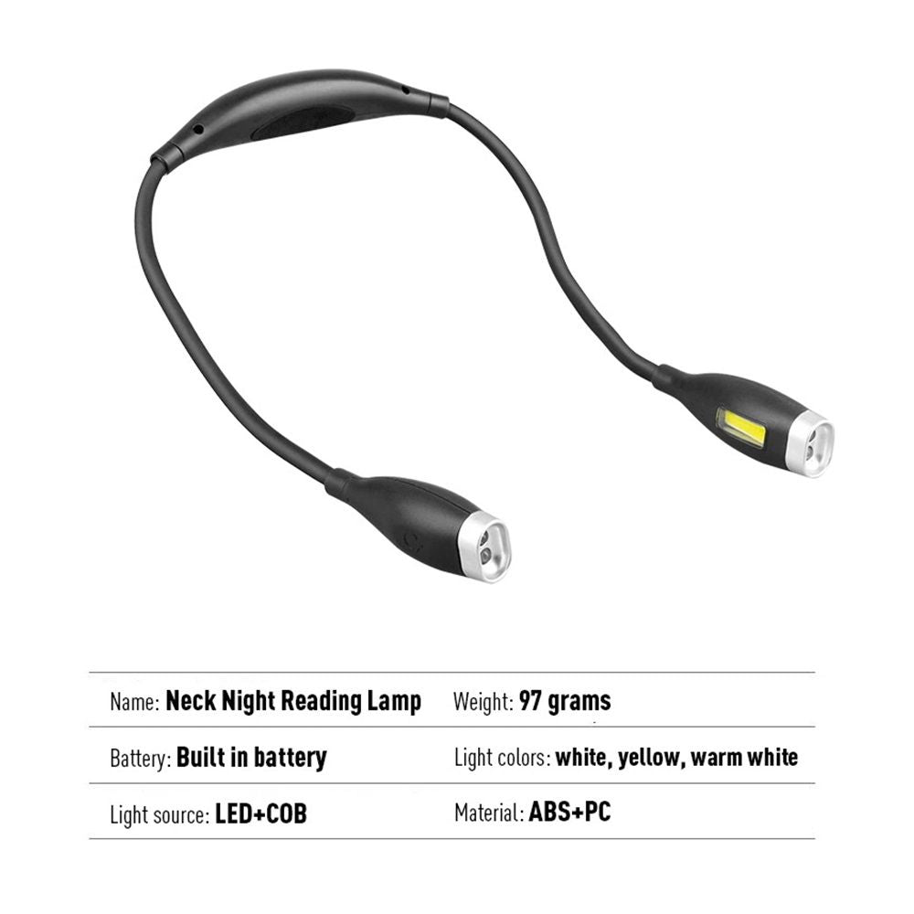 Rechargeable LED Neck Reading Light, Book Lights for Reading in Bed,3 Colors,Flexible Soft Silicone Arms Comfortable Wear, Long Lasting. Great for Readers, Craft & Knitting,Black