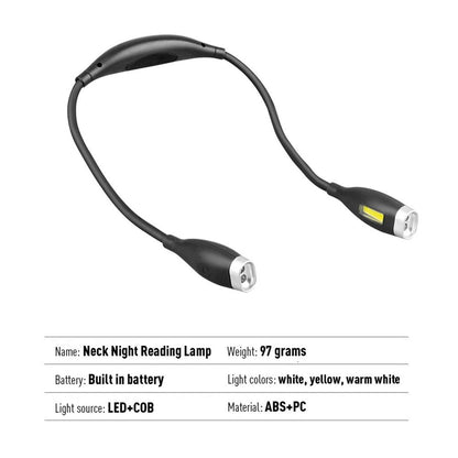 Rechargeable LED Neck Reading Light, Book Lights for Reading in Bed,3 Colors,Flexible Soft Silicone Arms Comfortable Wear, Long Lasting. Great for Readers, Craft & Knitting,Black