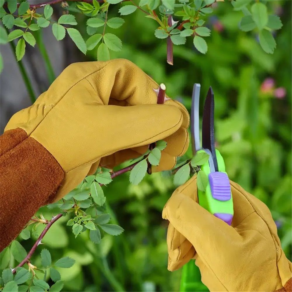 Long Gardening Gloves for Women Thorn Proof,Rose Pruning Cowhide Leather Garden Gloves for Cactus, Rose and Blackberry