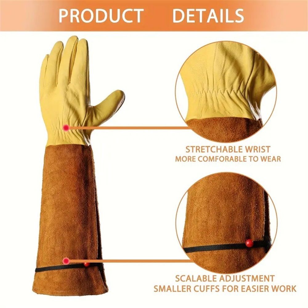 Long Gardening Gloves for Women Thorn Proof,Rose Pruning Cowhide Leather Garden Gloves for Cactus, Rose and Blackberry