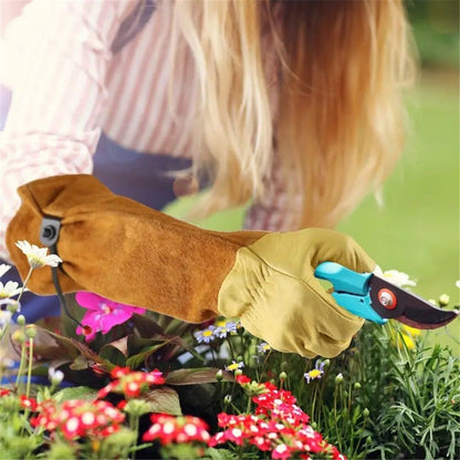 Long Gardening Gloves for Women Thorn Proof,Rose Pruning Cowhide Leather Garden Gloves for Cactus, Rose and Blackberry