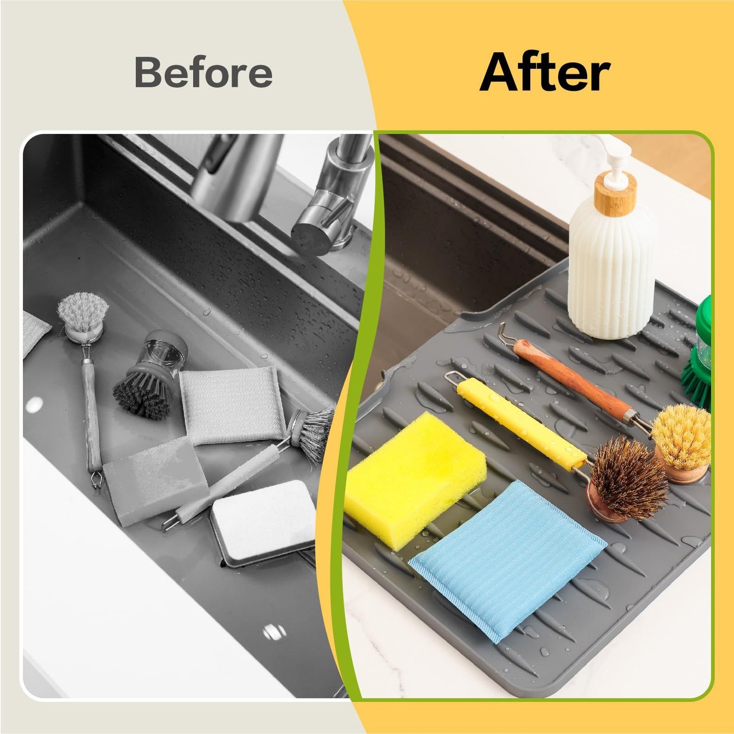 Dish Drying Mat with Board Drain, Heat Resistant Drying Matt Kitchen Counter & Silicone Dish Drying Mat, Quick-Dry Dish Drying Pad That Protects Countertops and Is Easy to Clean.( Grey)