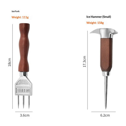 Ice Pick set of 2-Stainless Steel Ice Crusher with Wood Handle, Japanese Style Ice Chipper Ideal for Bars and Home