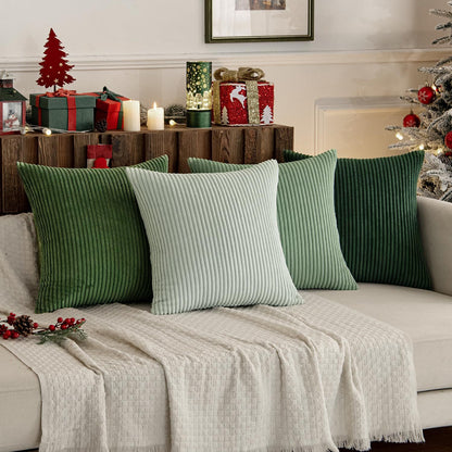 Boho Farmhouse Sage Green Throw Pillow Covers 18x18 Inch Set of 4 Mordern Nordic Cushion Covers Soft Corduroy Christmas Home Decor for Couch Bed Sofa Living Room Forest Green