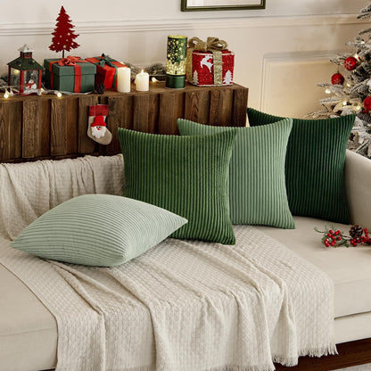 Boho Farmhouse Sage Green Throw Pillow Covers 18x18 Inch Set of 4 Mordern Nordic Cushion Covers Soft Corduroy Christmas Home Decor for Couch Bed Sofa Living Room Forest Green