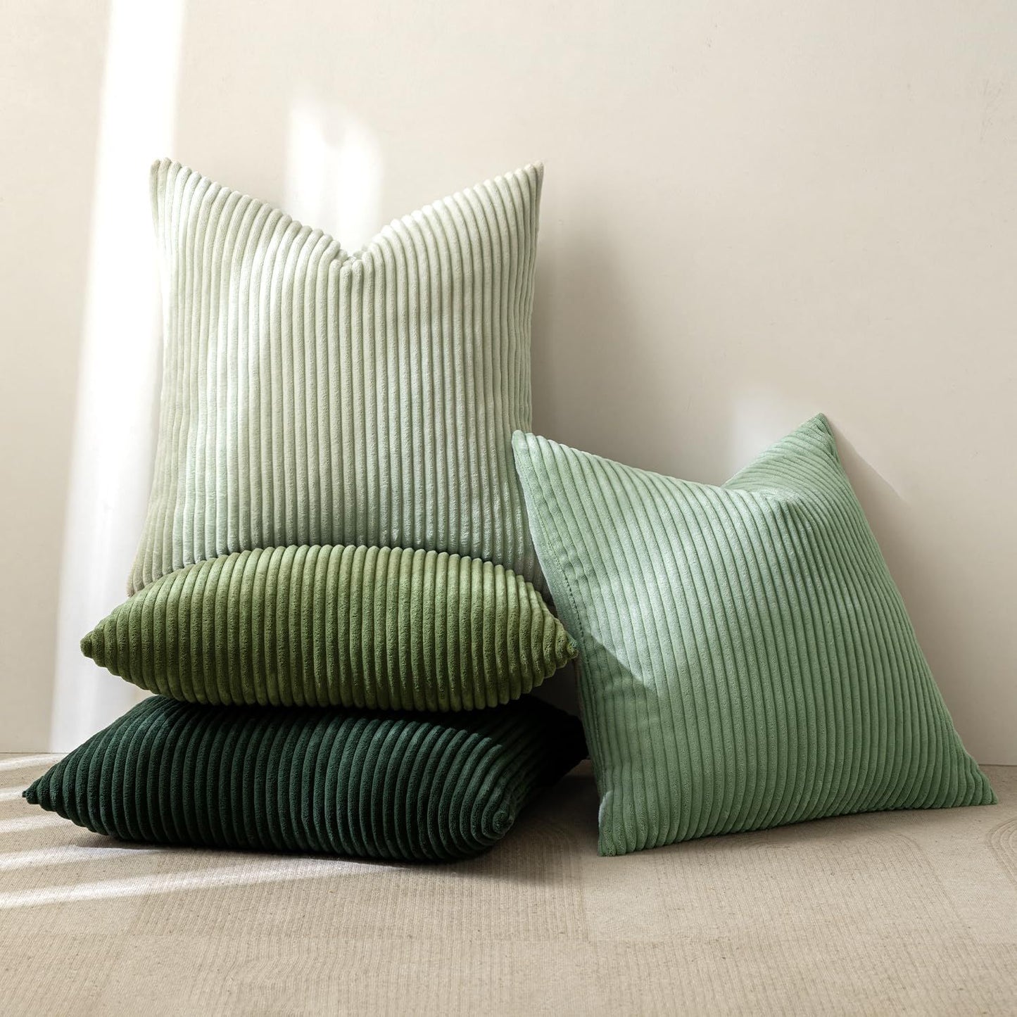 Boho Farmhouse Sage Green Throw Pillow Covers 18x18 Inch Set of 4 Mordern Nordic Cushion Covers Soft Corduroy Christmas Home Decor for Couch Bed Sofa Living Room Forest Green
