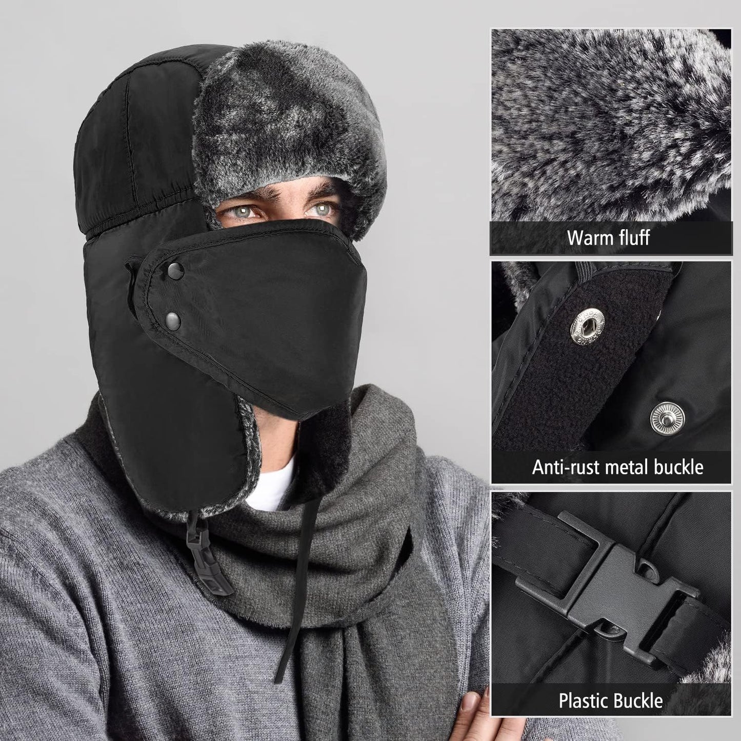 Winter Hats for Women Men Trapper Hat with Ear Flaps Warm Fur Fuzzy Hats for Cold Weather Trapper Hat Ear Flaps